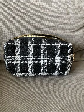 Stoney Clover Lane Black & White Tweed Cosmetic Pouch with Gold Zip